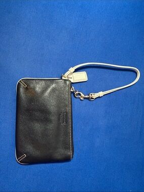 Coach Black Leather Wristlet with Cream Strap and Tag
